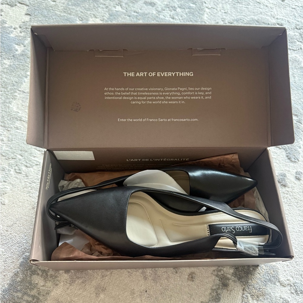 Franco Sarto Black Pointed Toe Slingback Kitten Heels Marlow